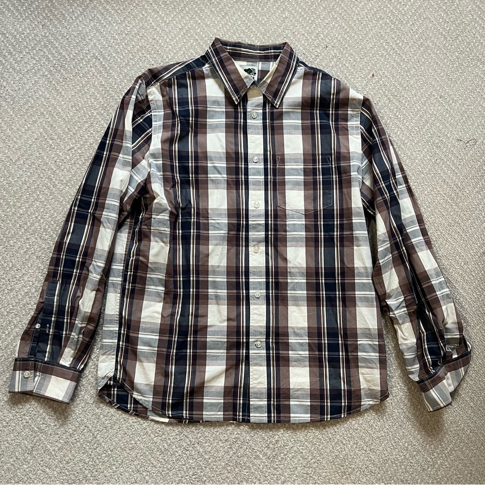Roots Plaid Button Down Shirt Large
